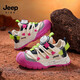 JEEP吉普兒童運動(dòng)鞋春秋款皮面男童鞋女童跑步鞋象牙白/玫粉28