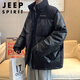 JEEP SPIRIT冬季羽絨服男加厚立領(lǐng)PU皮面外套潮流寬松保暖學(xué)生防寒面包服 黑色 L 115~130斤可穿