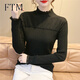 斐特瑪2024春秋新款甜美打底衫女毛衣半高領(lǐng)修身蕾絲內搭針織衫上衣女士 黑色 M