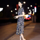 羞致藏青色碎花印花真絲連衣裙女夏季2025年新款小個(gè)子顯瘦桑蠶絲裙子 圖片色 2XL 125斤以內(nèi)