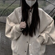 索宛亦（SUOWANYI）2021秋季新款ins韓版洋氣燙鉆夾克外套女學生寬松休閑百搭 白色  L