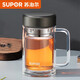 蘇泊爾玻璃杯雙層耐熱辦公杯簡(jiǎn)系列帶把手泡茶杯男女辦公室大容量水杯子 KC45HK10烏木黑450ML