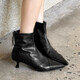 卡美多短靴女優(yōu)雅舒適百搭通勤細跟尖頭靴高跟皮靴女鞋 黑色 加絨 38