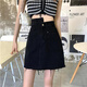 蘭威費雷高腰牛仔短裙女春夏新款a字裙黑色包臀半身裙子 黑色 0166 4XL 【165-175斤】