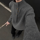 衣然呈品不規(guī)則紐扣設(shè)計感高領(lǐng)毛衣男韓系潮牌痞帥慵懶oversize針織衫上衣 灰色 L 【建議121-140斤】