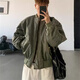 柏銘臣美式復(fù)古棉服男冬季廓形棒球服棉衣加厚保暖棉襖飛行員夾克外套男 綠色 L 【建議120-135斤】