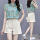 宜惜綺 夏季套裝女氣質(zhì)雪紡衫+闊腿短褲2023新款小個(gè)子洋氣減齡休閑短褲 綠色套裝 L