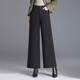 瑞婭莉（REYALY）羊毛呢闊腿褲女高腰秋冬新款氣質(zhì)百搭寬松垂感長(cháng)褲加絨加厚直筒褲 黑灰【九分89厘米】 155以下拍89厘米 28 (建議體重106-115斤左右)