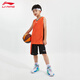 李寧兒童運動(dòng)套裝男童套裝夏款舒適透氣無(wú)袖短褲套裝 火焰橙/黑色-1 140