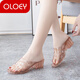 OLOEY坡跟拖鞋女夏季外穿涼厚底浴室防滑防臭水晶鞋時(shí)塑料沙灘涼拖