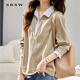 SRSW 長(cháng)袖t恤女polo衛衣條紋春秋新款時(shí)尚通勤百搭減齡假兩件上衣長(cháng)袖 卡其色 L 建議（110-125斤