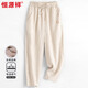 恒源祥亞麻休閑褲男士寬松夏季薄款中國風(fēng)大碼褲子HJ131 淺卡其 XL 