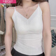 莫代爾韓版冰絲吊帶小背心乳膠固定一體杯內搭外出免穿文胸女士大碼內衣 月光白 M 【80-100】