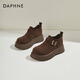 達芙妮加絨厚底勃肯鞋女2026新款冬季女靴一腳蹬復古單鞋保暖棉鞋 棕色 35 (225mm) 標準碼