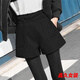 美安嘉秋冬季新款加厚毛呢短褲女學(xué)生韓版寬松高腰闊腿百搭外穿靴褲 黑色999 S