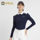 PGA 高爾夫服裝女 長(cháng)袖T恤女裝上衣 彈力舒適衣服拼色翻領(lǐng)百搭球衣 PGA 101212-藏青色 M