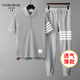 thombnail TB四道杠短袖長(cháng)褲套裝男女情侶裝潮流時(shí)尚休閑運動(dòng)純棉翻領(lǐng)套裝 淺灰短袖POLO衫+淺灰薄款長(cháng)褲 2XL 4碼 165-180斤
