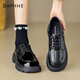 達芙妮黑色小皮鞋女2025秋季亮面厚底英倫系帶樂(lè )福鞋軟底jk松糕鞋子