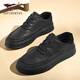 七匹狼板鞋男鞋春季新款潮流輕奢休閑皮鞋男軟底防滑英倫商務(wù)正裝鞋子男 黑色【標準皮鞋碼】 41