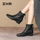 ZHR頭層牛皮女靴英倫風(fēng)顯瘦百搭短靴女粗跟靴子女 S612 尊貴黑 38 