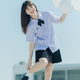寶格妍jk制服套裝泰國(guó)校服娜諾短袖泰式襯衫學(xué)院風(fēng)班服女夏初高中畢業(yè)服 淺紫色短袖+短裙+領(lǐng)結(jié) M