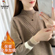 啄木鳥(niǎo)羊毛衫女加絨加厚毛衣2025秋冬新款寬松內搭保暖洋氣百搭打底衫 駝色-【加絨加厚】 3XL（建議140-160斤）