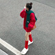 莉紗芙特2024秋冬新款寬松針織衫女套頭紅色麻花軟糯毛衣女慵懶風 酒紅色 XL（建議：120-130斤）