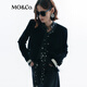 MO&Co.夾克外套輕奢鉆石絨墊肩短款箱型解構(gòu)拼接袖外套小香風(fēng)摩安珂 黑色 S 160