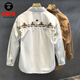 GUANGAN AEPE全定制高階復(fù)古刺繡純棉工裝襯衫男士秋季潮流痞帥日系長袖襯衣男 杏色感氣質(zhì)純棉寬松版型 L 125-140斤