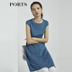 PORTS寶姿商場(chǎng)同款新品女裝氣質(zhì)純色修身短袖連衣裙LL8N021RWE005 灰燼藍 L (8)