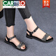卡帝樂(lè)鱷魚(yú)（CARTELO）2025新款夏季水鉆涼鞋女平底一字帶仙女風(fēng)時(shí)尚女鞋百搭低跟真皮鞋 黑色 37