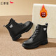 紅蜻蜓馬丁靴女秋冬季加絨平跟復古百搭短筒女靴WJC44835 黑色 39