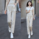 黛姿茹米白色褲子女春季2026新款春裝高腰小腳褲百搭系帶松緊腰休閑褲 米白色 XL (29) 【推薦115-125斤】