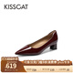 接吻貓金晨同款KISSCAT【經(jīng)典CAT貓掌鞋】單鞋簡(jiǎn)約通勤高跟鞋尖頭船鞋女 暗酒紅色 （瘦腳卡碼拍小一碼） 38 (240mm)