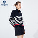 納維凱爾意大利小帆船半開(kāi)領(lǐng)針織衫女翻領(lǐng)條紋毛衣2334043501 黑/白 L 