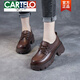 卡帝樂(lè )鱷魚(yú)（CARTELO）2025新款真皮單鞋女厚底粗跟系帶小皮鞋英倫風(fēng)增高松糕鞋女 棕色 36