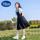 迪士尼（Disney）女童連衣裙夏季套裝2025新款小女孩休閑兩件套裙子洋氣時(shí)髦背帶裙 黑色套裝 160 建議14-15歲