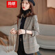 簡(jiǎn)蜓千鳥(niǎo)格西裝外套女秋季新款時(shí)尚英倫風(fēng)長(cháng)袖西服小個(gè)子休閑上衣 淺棕細格外套 M