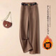 RAJKPOOR醋酸羊毛呢窄版直筒褲女2025秋冬季新品高腰后松緊休閑加絨闊腿褲 駝色加厚加絨 加絨 XL 《建議116-125斤》