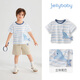 JELLYBABY男童短袖t恤夏季小男孩圓領(lǐng)衣服中小童夏裝帥氣1-3歲寶寶條紋上衣 米白 120 CM