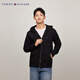 Tommy Hilfiger【抓絨保暖】秋冬男裝休閑純色連帽拉鏈開(kāi)衫重磅衛衣外套 黑色BDS M （推薦：135-150斤）