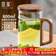 雅集玻璃杯月牙茶隔大容量豪飲杯800ml高硼硅水杯耐熱泡茶杯木蓋木把