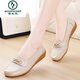 啄木鳥(niǎo)豆豆鞋女士春秋季真皮軟皮軟面牛筋底平底單鞋舒適坡跟工作休閑鞋 米白色 41