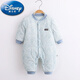 迪士尼（Disney）嬰兒衣服連體衣秋冬季夾棉加厚純棉新生寶寶棉服哈衣三層保暖爬服一歲寶寶衣服 藍色 藍色大樹葉夾棉連體 90cm