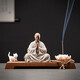 久造中式禪意小和尚擺件創(chuàng)意陶瓷茶擺設(shè)書(shū)房小沙彌茶桌桌面裝飾品 我心向佛+陶瓷花+底座+佛珠+小貓/ZSH