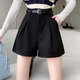 瑤益2024新款毛呢短褲女秋冬季加厚高腰a字闊腿靴褲外穿寬松休閑褲裙 黑色 L