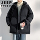 JEEP SPIRIT秋冬新款潮國潮寬松羽絨服男連帽加厚純色百搭學生面包大碼 黑色NZCA560-HK9989 2XL -140-150斤