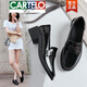 卡帝樂(lè )鱷魚(yú)（CARTELO）高檔真皮小皮鞋女春秋季英倫風(fēng)小黑色豆豆軟底職業(yè)高跟夏季工作舒 黑色(800亮面 38
