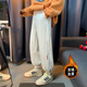 尡韻國潮褲子男春秋季韓版寬松潮牌休閑褲男ins港風(fēng)潮流痞帥運動(dòng)九分 T90白色加絨加厚款 L【建議110-130斤】