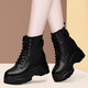 AI真皮短靴女2025秋冬季新款厚底內增高馬丁靴皮鞋加絨棉鞋高跟靴子 黑色【單里內增高款】YJN1013 36